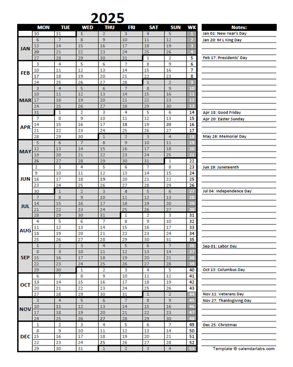 2025 Business Project Planning Calendar With Week Number Free  - 2025 Business Calendar Week Numbers