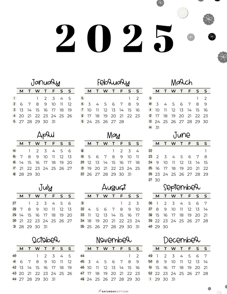 2025 Calendar Printable With Week Numbers List Lynda Serene - 12 Month 2025 Calendar Numbered Weeks