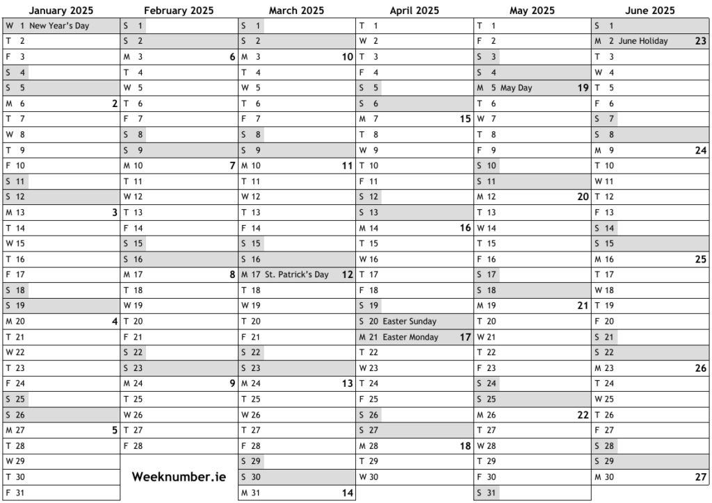 2025 Calendar With Week Numbers And Holidays For Ireland Official  - 2025 Ireland Calendar With Week Numbers