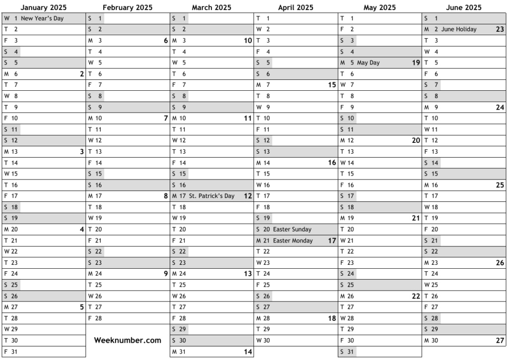 2025 Calendar With Week Numbers And Holidays For Ireland Official  - Calendar 2025 Ireland With Week Numbers