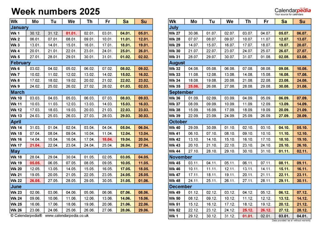 2025 Calendar With Week Numbers Excel Template Kayla Sharon - Free 2025 Calendar With Week Numbers Printable