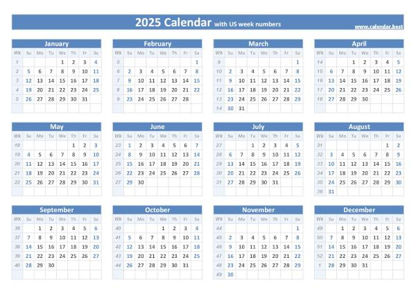 2025 Calendar With Week Numbers - 2025 Wall Calendar With Week Numbers