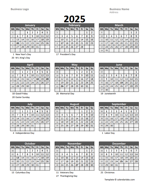 2025 Yearly Business Calendar With Week Number Free Printable Templates - 2025 Business Calendar Week Numbers