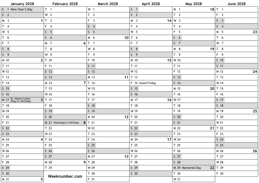 2028 Calendar With Week Numbers And Holidays For United States  - 2028 Calendar With Week Numbers