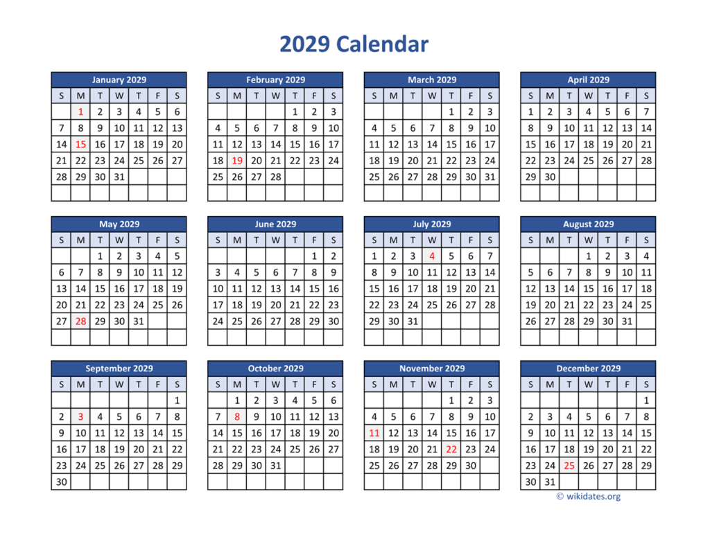 2029 Calendar In PDF WikiDates - 2029 Calendar With Week Numbers