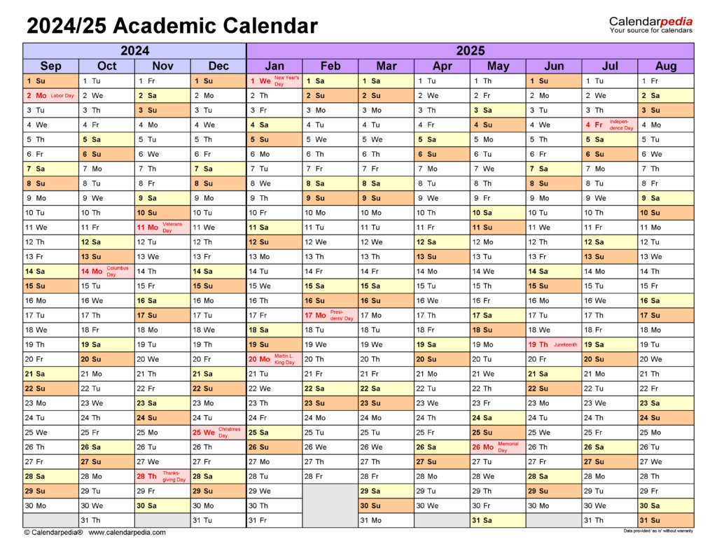 Academic Calendars 2024 2025 Free Printable PDF Templates - Academic Calendar With Week Numbers