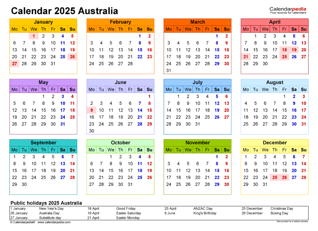 Australia Calendar 2025 Free Printable PDF Templates - 2025 Calendar With Week Numbers Australia