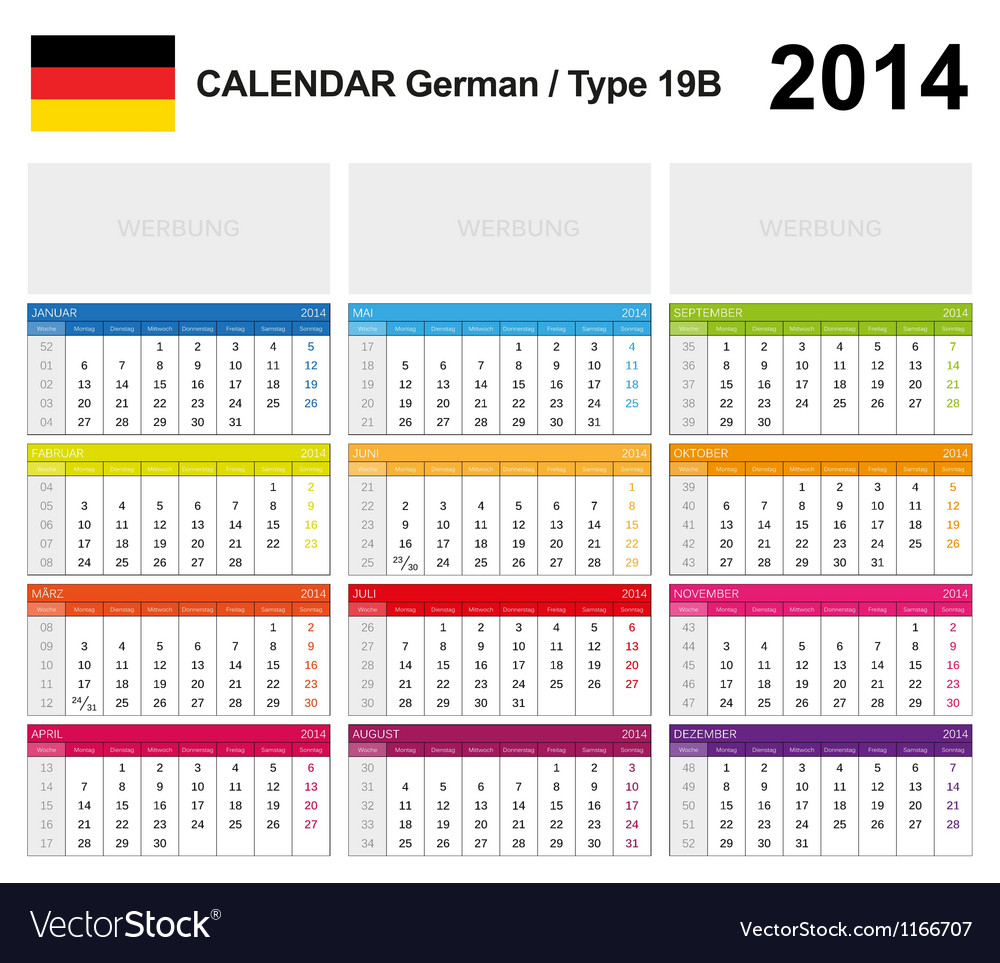 Calendar 2014 German Type Royalty Free Vector Image - German Calendar 2014 With Week Numbers