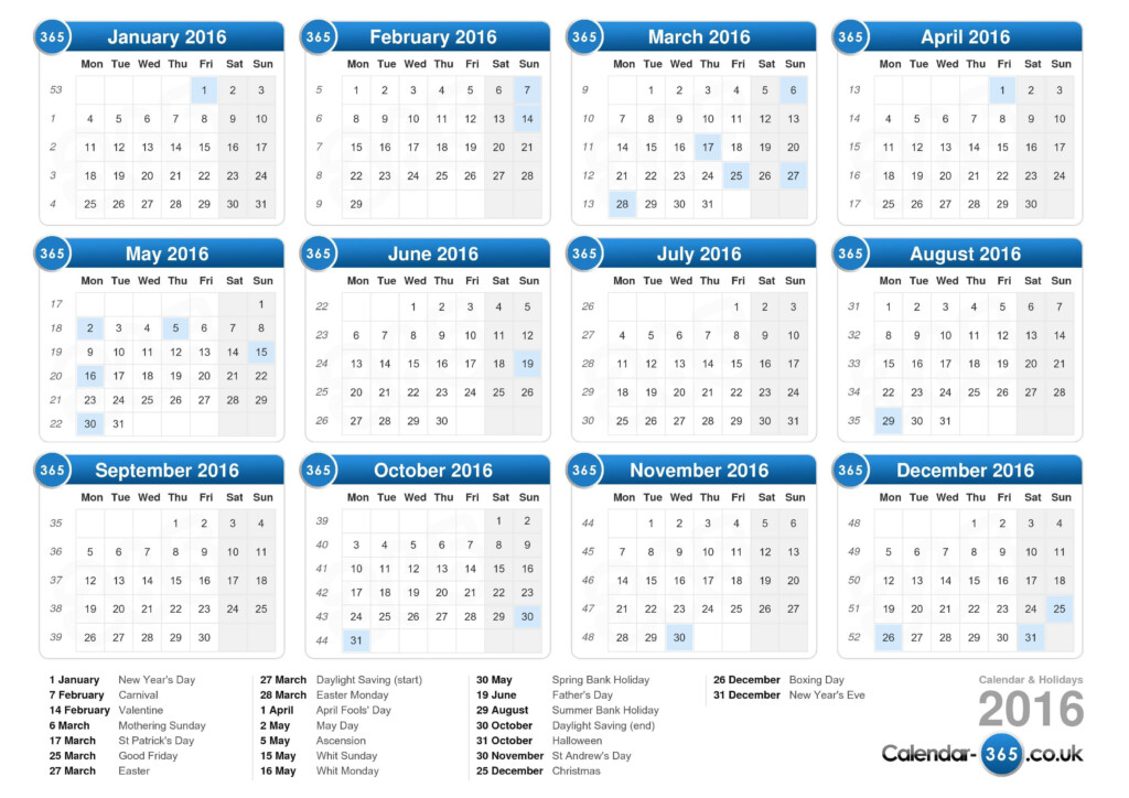 Calendar 2016 - 2016 Us Calendar With Week Numbers