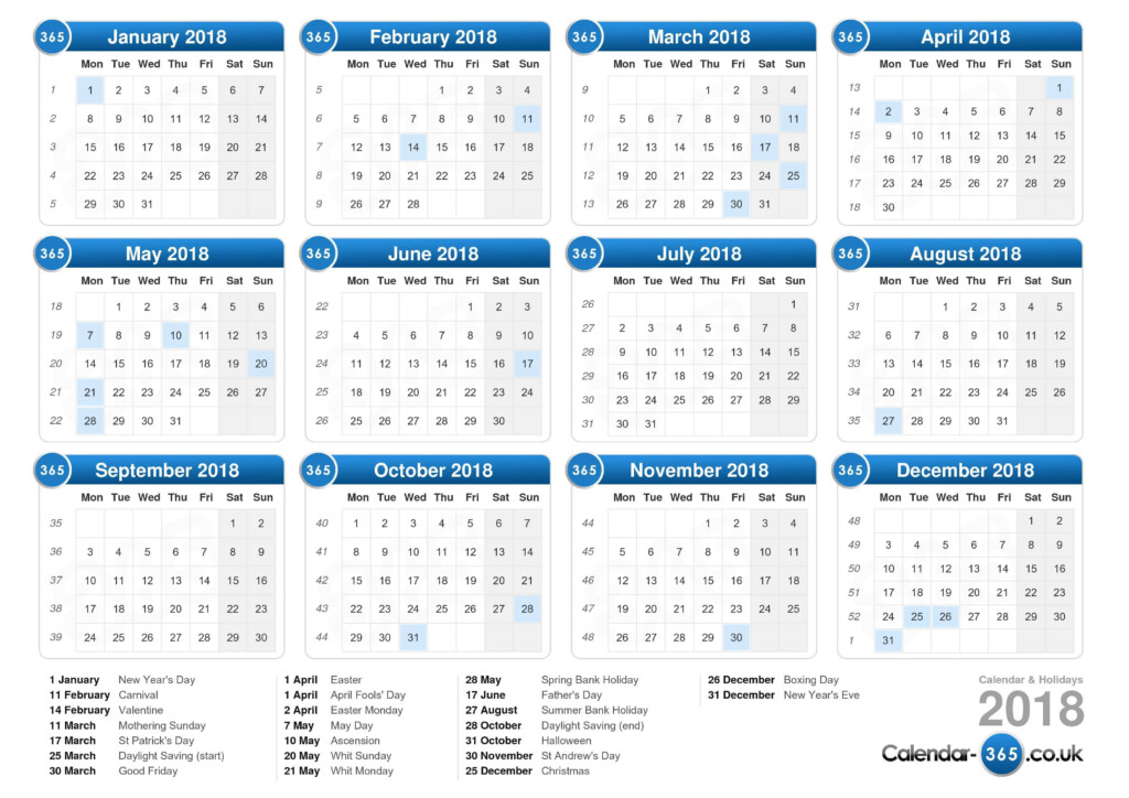 Calendar 2018 - 2018 Printable Calendar One Page With Week Numbers