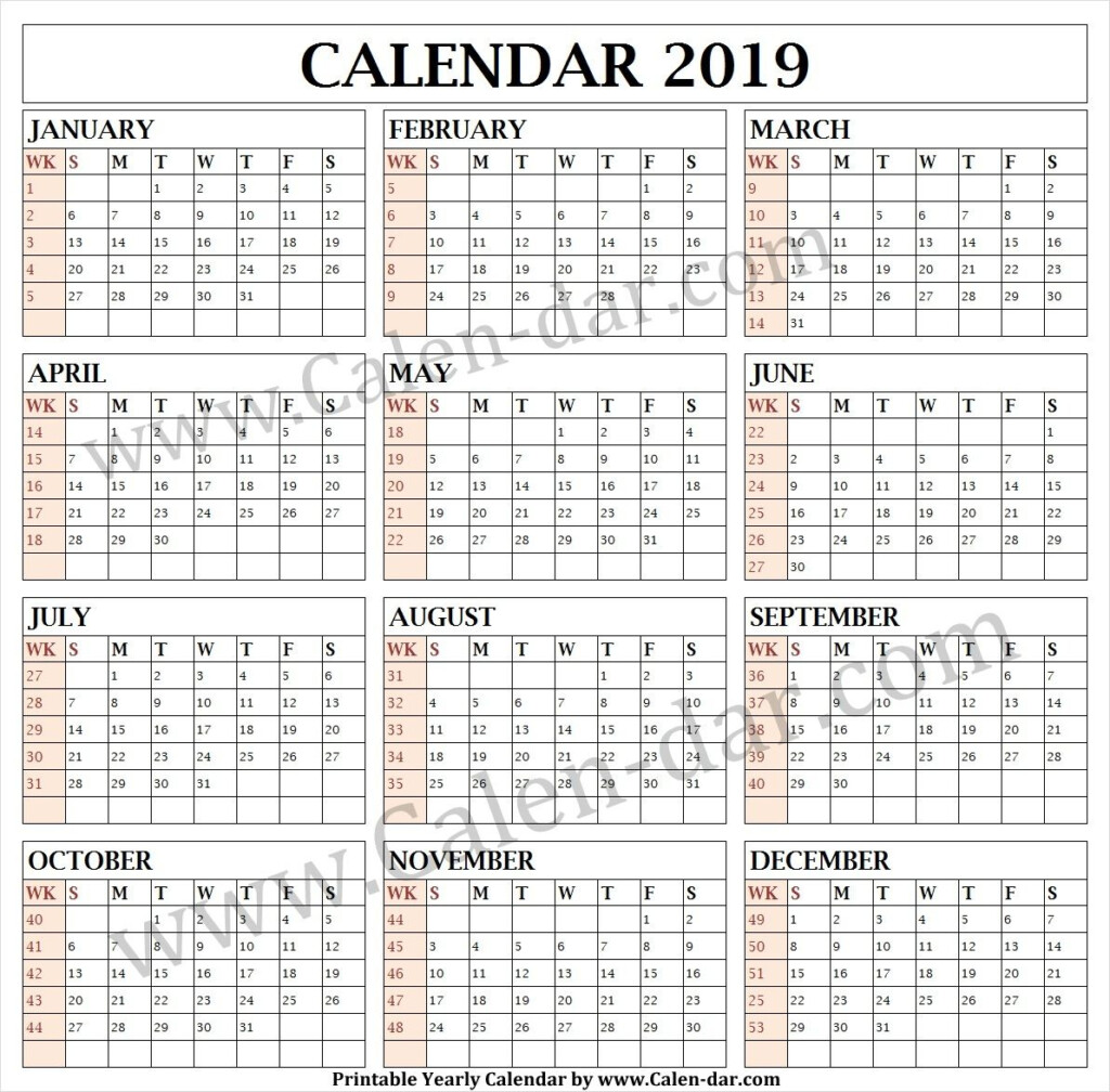 Calendar 2019 Week Wise Calendar Printables Calendar Weekly Calendar - Weekly Calendar 2019 With Week Numbers