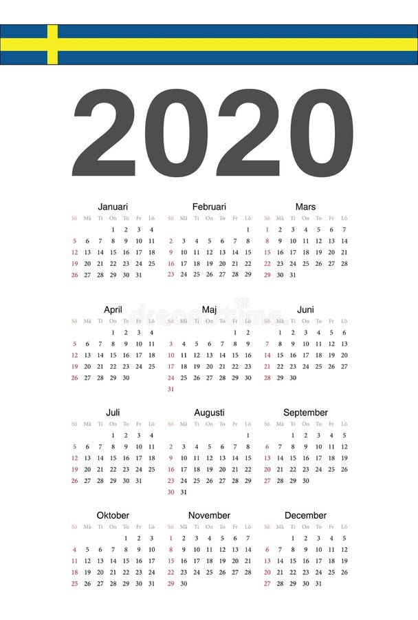 Calendar 2020 Swedish Sunday Stock Vector Illustration Of Neat  - Swedish Calendar 2020 With Week Numbers