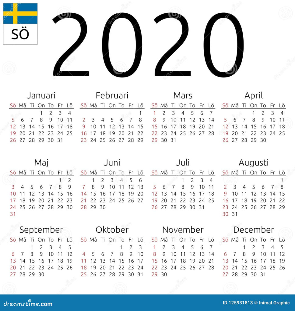 Calendar 2020 Swedish Sunday Stock Vector Illustration Of Neat  - Swedish Calendar 2020 With Week Numbers