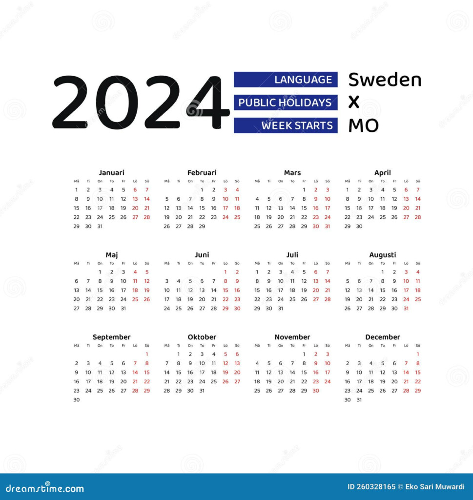 Calendar 2024 Swedish Language With Sweden Public Holidays Week Starts  - Sweden Calendar Week Numbers