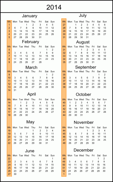 Calendar By Week Number 2014 Calendar With Week Numbers 2014  - Calendar With Week Numbers 2014 Uk