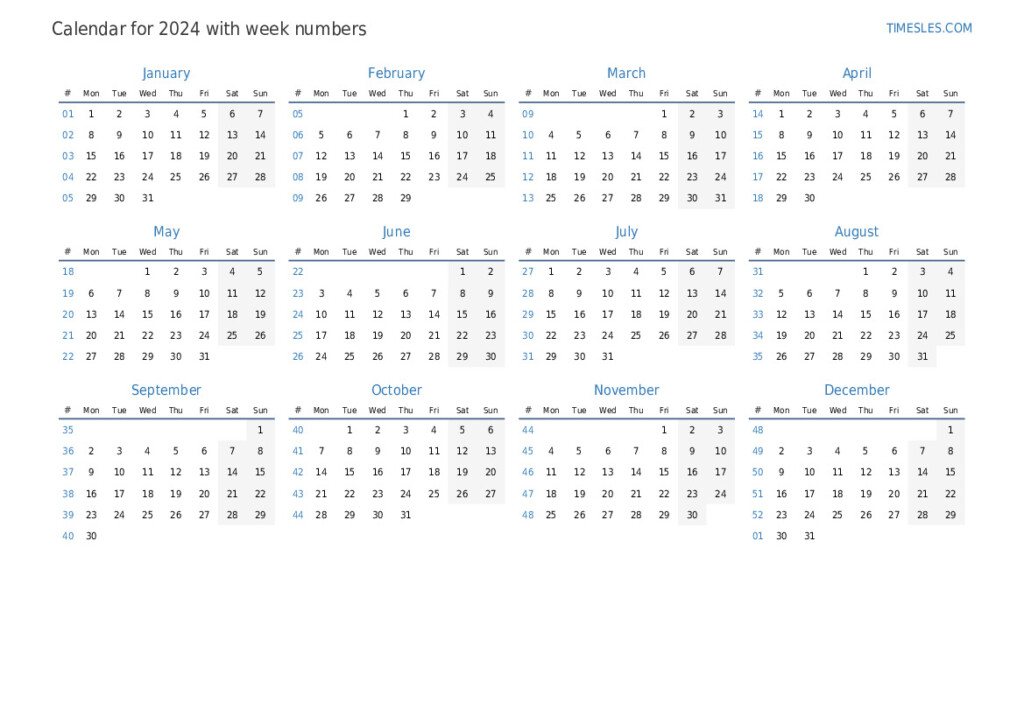 Calendar For 2024 With Weeks Print And Download Calendar - 2024 Calendar With Week Numbers