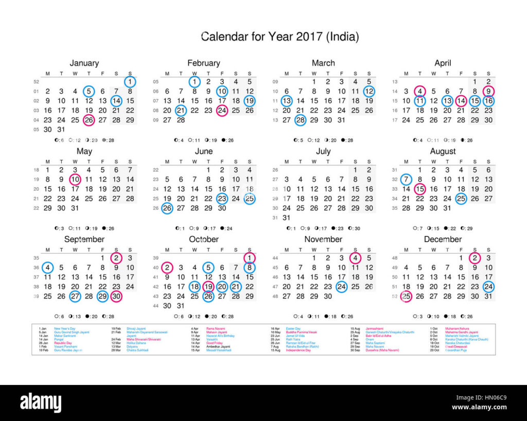 Calendar Of Year 2017 With Public Holidays And Bank Holidays For India  - 2017 Calendar India With Week Numbers