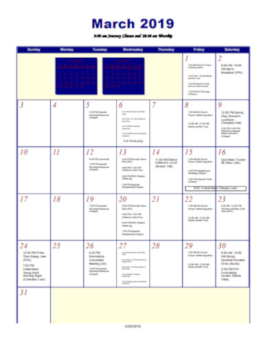 Church Calendar 17 Examples Format How To Design Pdf - 2019 Church Planning Calendar With Week Numbers Excel