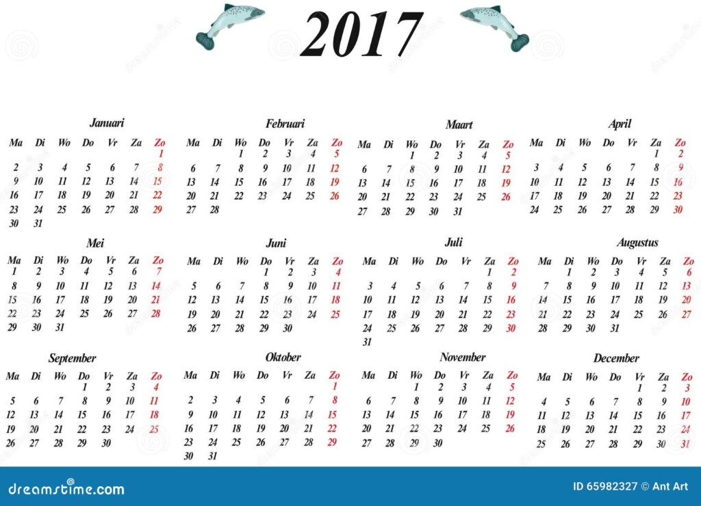 Dutch Calendar 2017 Stock Vector Image 65982327 - Calendar 2017 Netherlands With Week Numbers