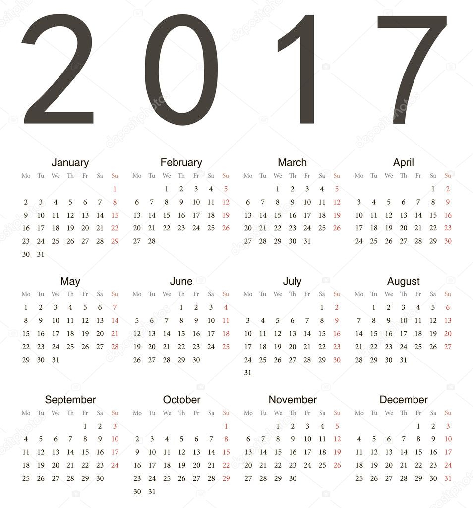 Eenvoudige Europese Vierkante Kalender 2017 Vectorafbeelding Door  - European Calendar 2017 With Week Numbers