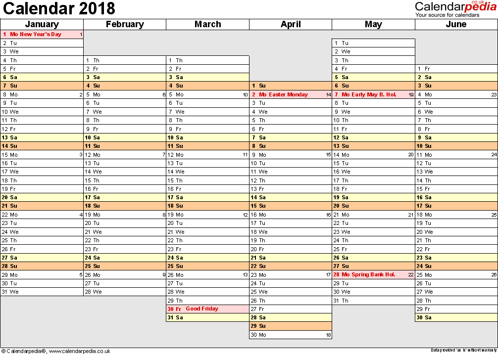 Excel Calendar 2018 UK 16 Printable Templates xlsx Free  - Download Excel Calendar 2018 With Week Numbers