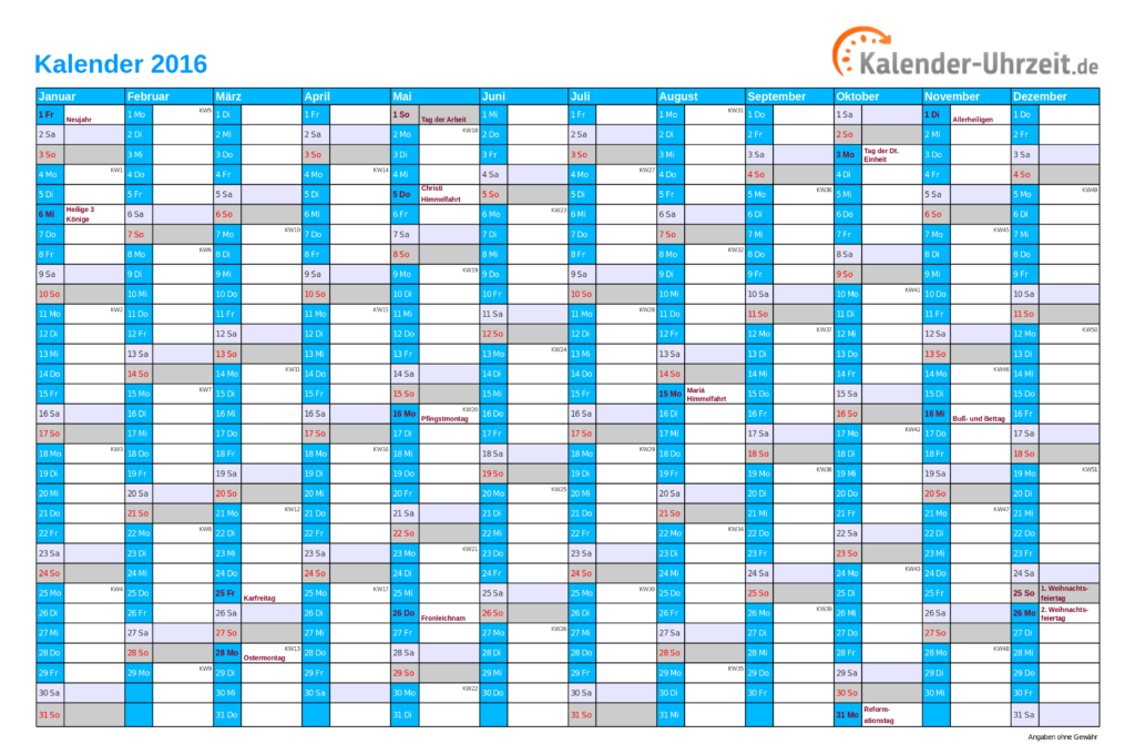 EXCEL KALENDER 2016 KOSTENLOS - 2016 Calendar Excel With Week Numbers