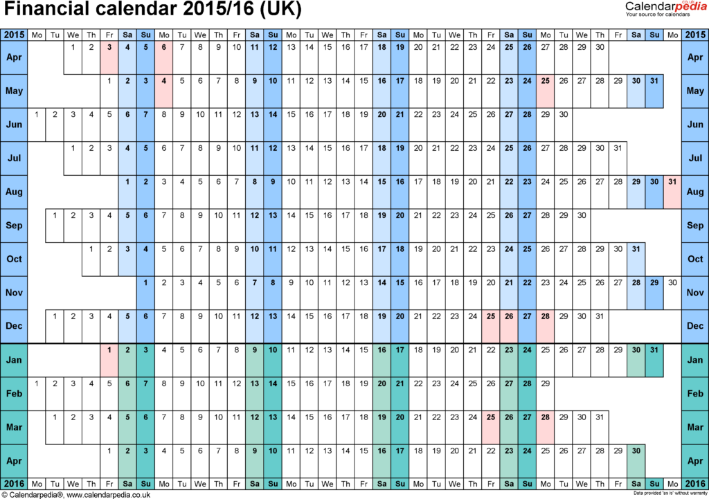 Financial Calendars 2015 16 UK In PDF Format - Financial Calendar 2015 With Week Numbers