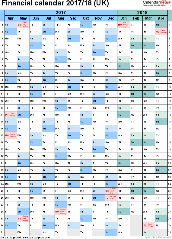 Financial Calendars 2017 18 UK In PDF Format - Financial Calendar 2017 Week Numbers