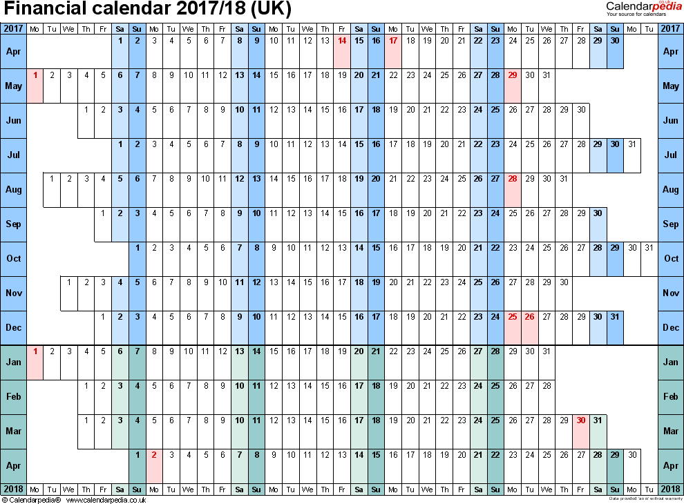 Financial Calendars 2017 18 UK In PDF Format - Financial Calendar 2017 Week Numbers