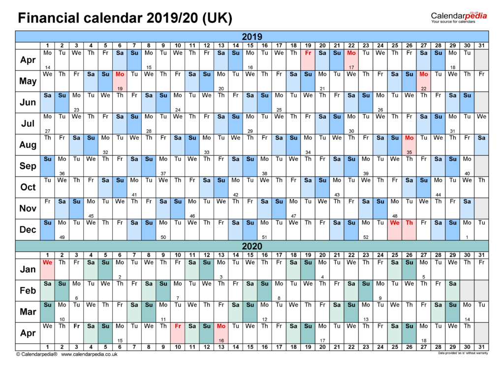 Financial Year Calendar With Week Numbers Lyndy Nanine - Calendar Week Numbers Financial Year