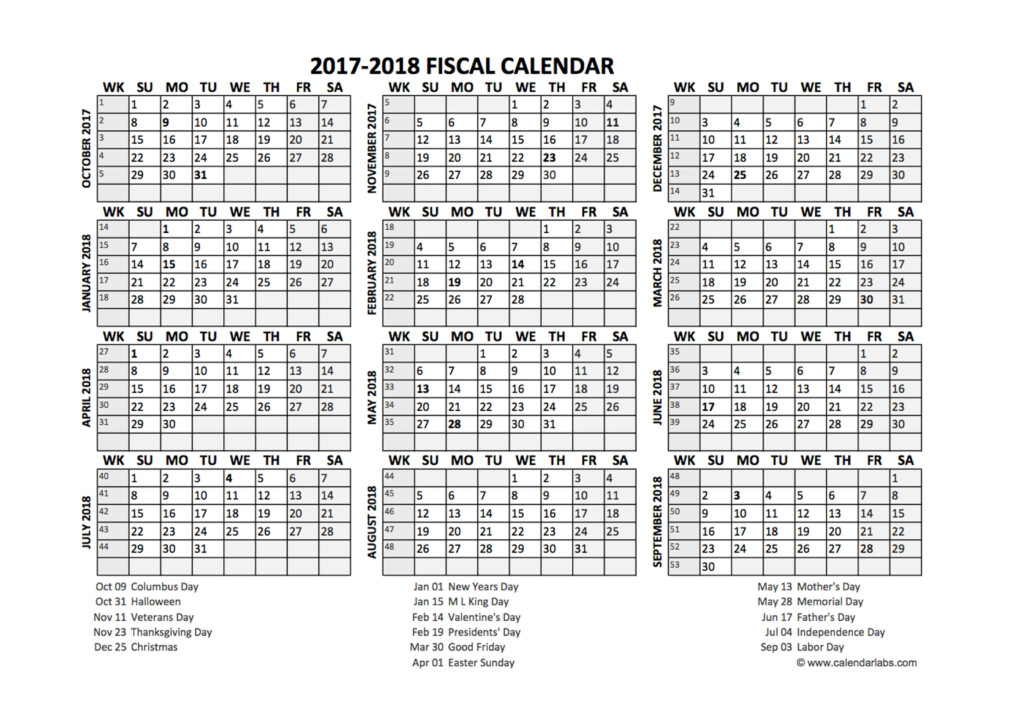 Fiscal Calendar 2017 18 Templates Free Printable Templates - 2017 Fiscal Calendar With Week Numbers