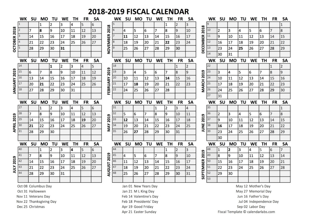 Fiscal Calendar 2018 19 Templates Free Printable Templates - Fiscal Year Calendar 2018 With Week Numbers