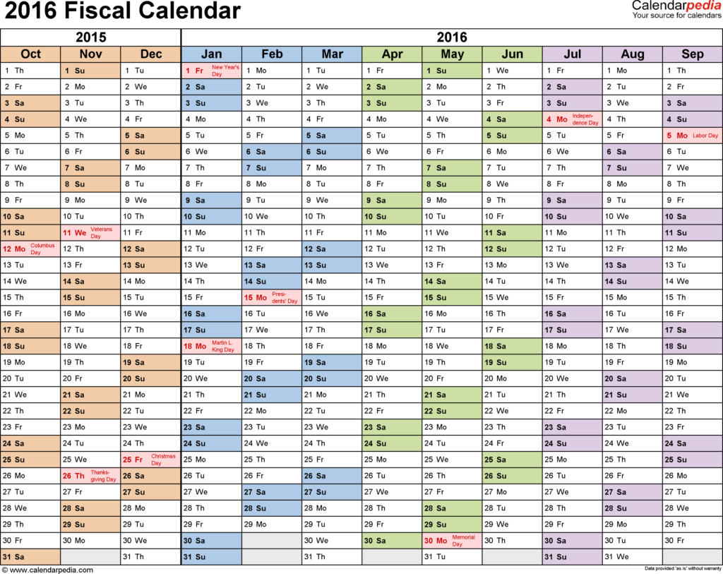 Fiscal Calendars 2016 Free Printable PDF Templates - Fiscal Calendar 2016 17 Week Numbers