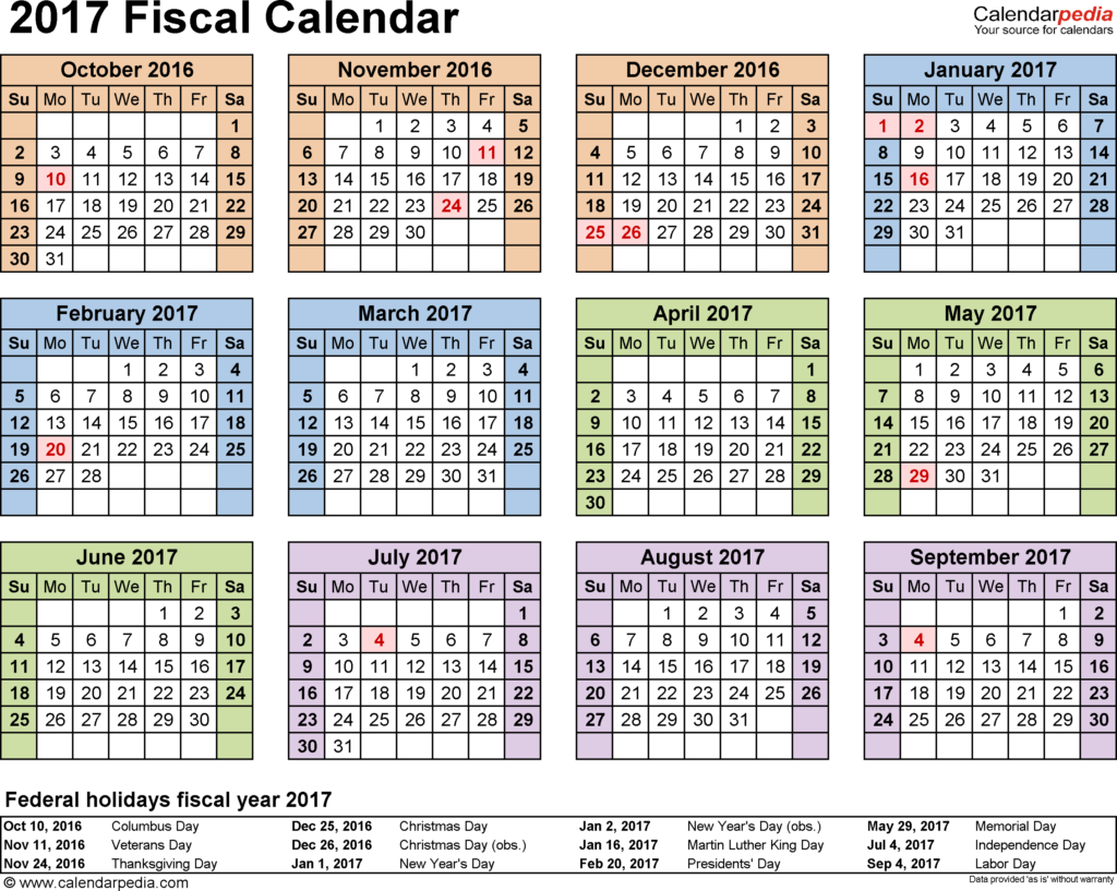 Fiscal Calendars 2017 Free Printable Word Templates - 2017 Fiscal Year Calendar With Week Numbers