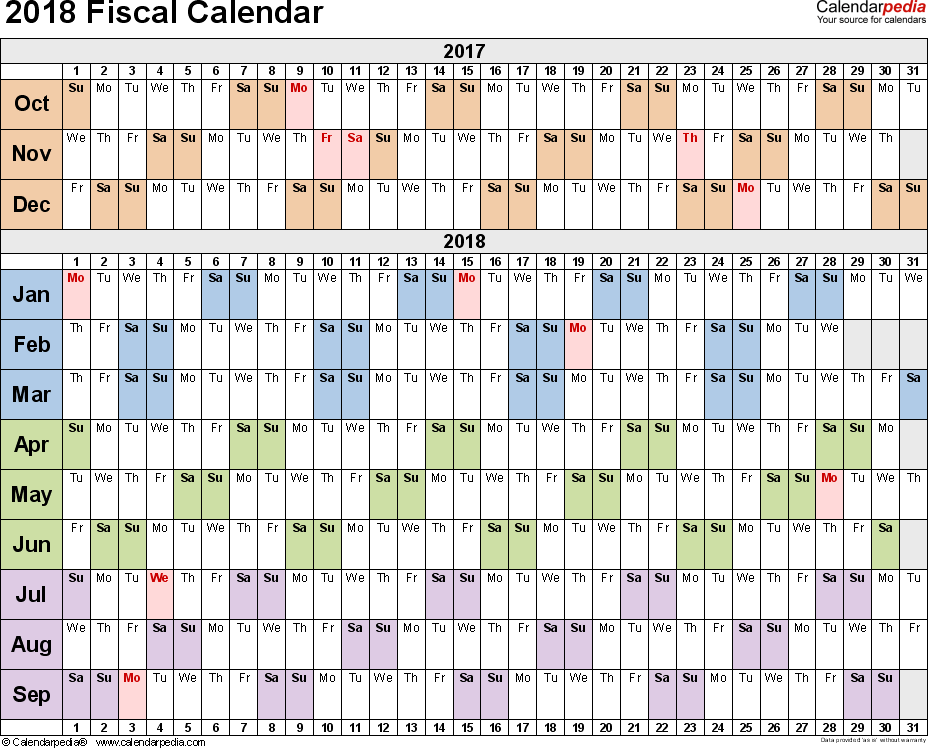 Fiscal Calendars 2018 Free Printable PDF Templates - Fiscal Year Calendar 2018 With Week Numbers