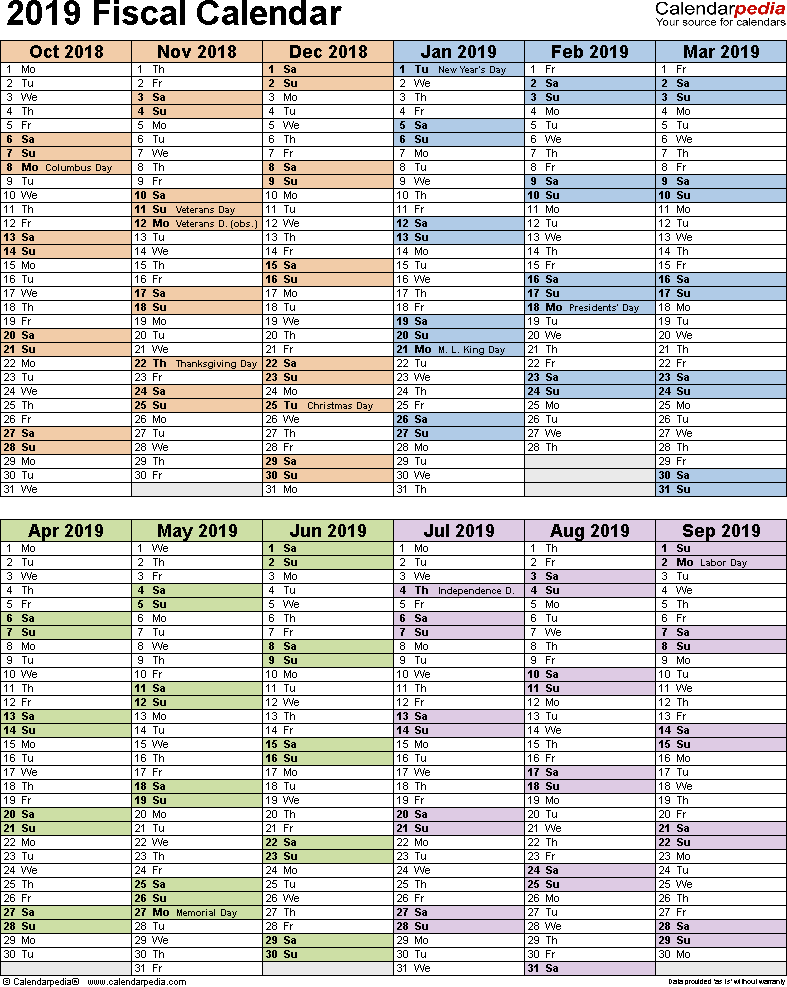 Fiscal Calendars 2019 Free Printable PDF Templates - 2019 Fiscal Calendar With Week Numbers