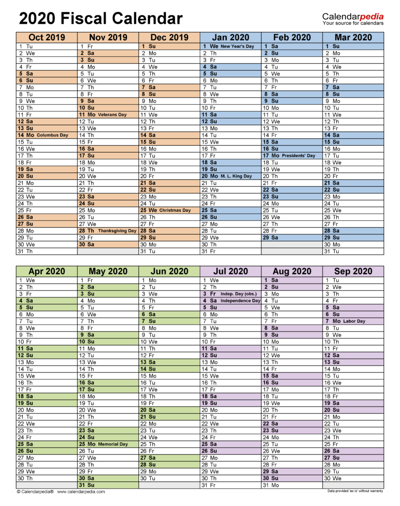 Fiscal Calendars 2020 Free Printable PDF Templates - Fiscal Calendar 2020 Week Numbers