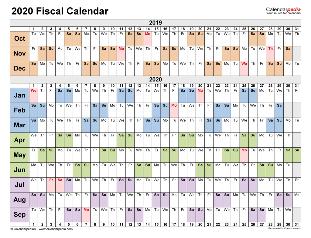 Fiscal Calendars 2020 Free Printable PDF Templates - Fiscal Calendar 2020 Week Numbers