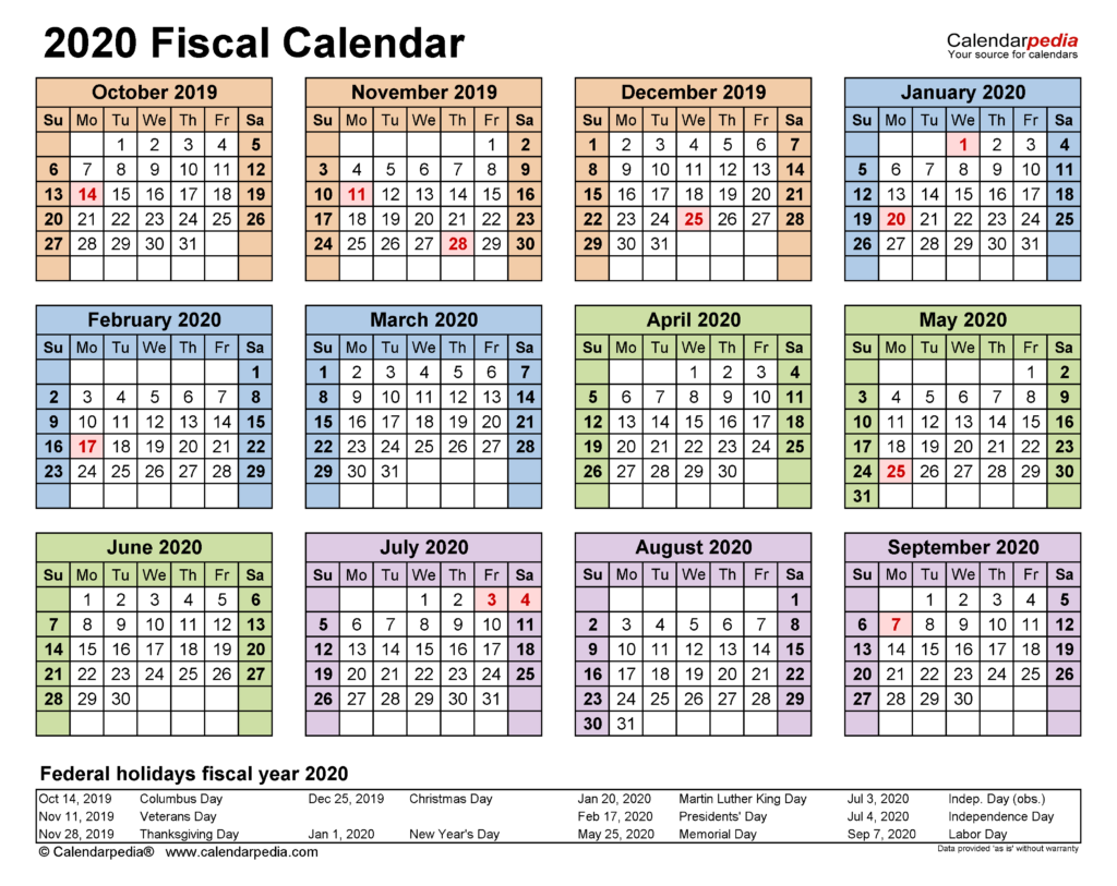 Fiscal Calendars 2020 Free Printable PDF Templates - Fiscal Year Calendar 2020 With Week Numbers