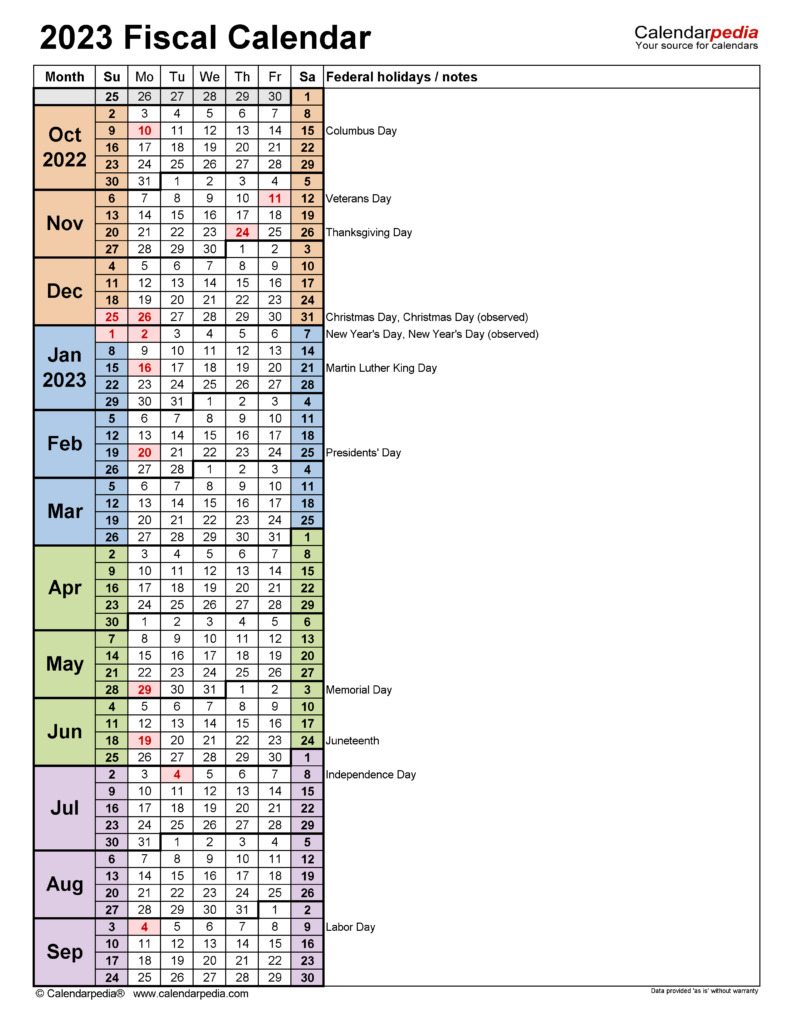 Fiscal Calendars 2023 Free Printable PDF Templates - Tax Year Calendar Week Numbers