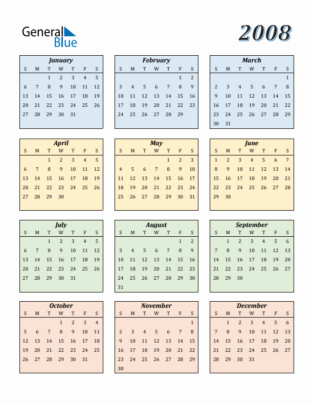 Free 2008 Calendars In PDF Word Excel - 2008 Calendar With Week Numbers