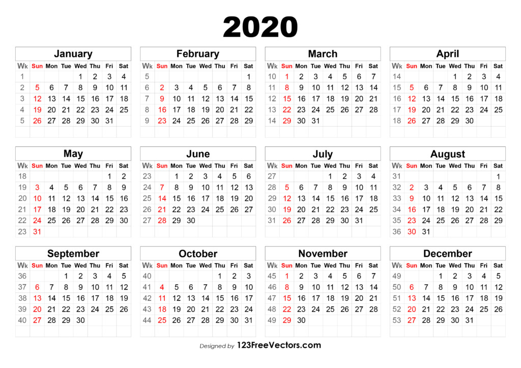 Free 2020 Calendar With Week Numbers - 2020 Calendar Week Numbers