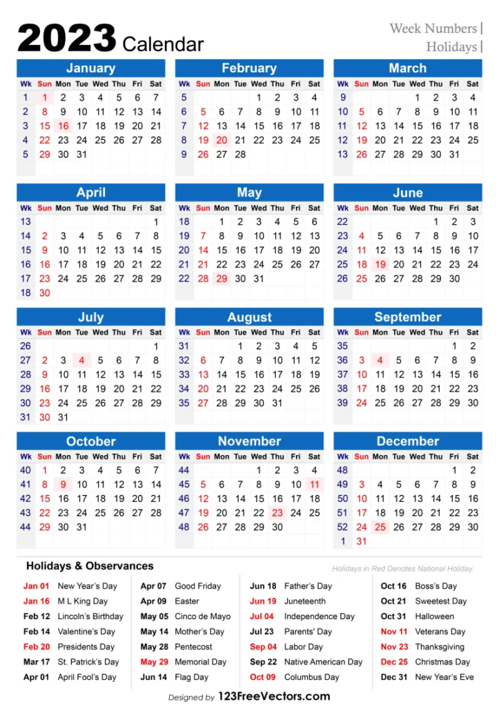 Free 2023 Holiday Calendar With Week Numbers Calendar With Week  - 2013 Calendar Numbered Weeks