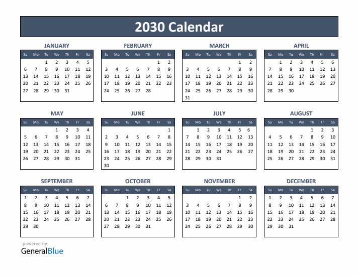 Free 2030 Calendars In PDF Word Excel - 2030 Calendar With Week Numbers