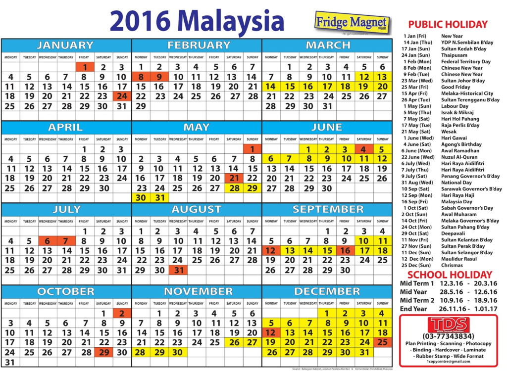 Free Calendar 2016 Kalendar 2016 Malaysia - Calendar 2016 Malaysia With Week Numbers