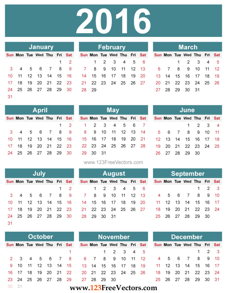 Free Printable 2016 Yearly Calendar - 2016 Calendar With Tax Week Numbers