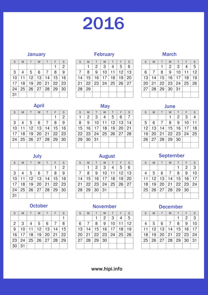 Free Printable 2016 Yearly Calendar - Calendar For 2016 Printable With Week Numbers