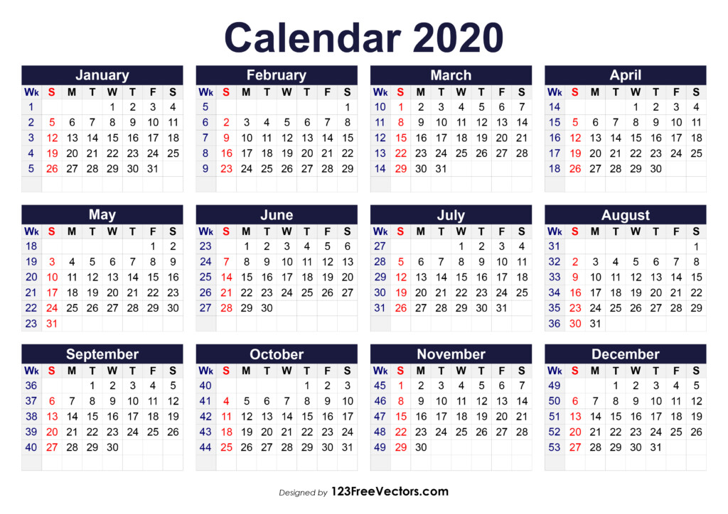 Free Printable 2020 Calendar With Week Numbers - 2020 Business Calendar Week Numbers