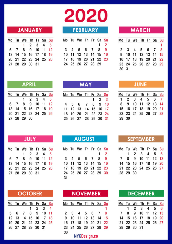 Free Printable 2020 Yearly Calendar Free Pdf - Calendar 2020 Pdf With Week Numbers