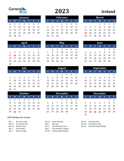 Free Printable 2023 Calendar Ireland Plan Your Year Ahead 2023 2023  - 2015 Calendar Ireland With Week Numbers